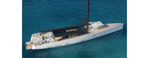 Wildcat at anchor, aerial deck view (rendering)