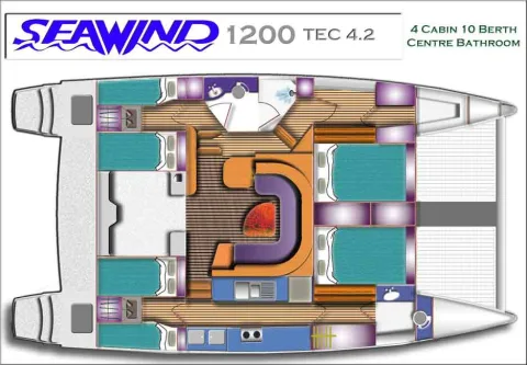 Seawind 1200 layout, four-cabin version