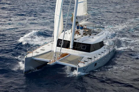Sunreef 62 sailing, stern view