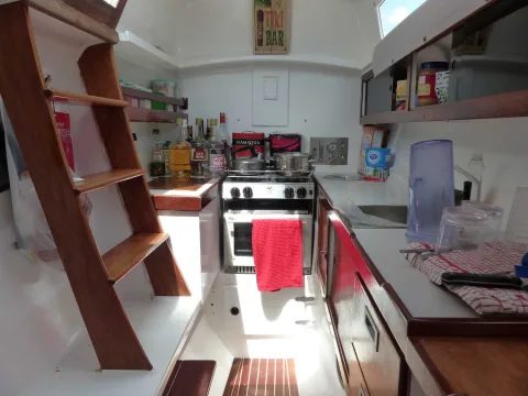 Tiki 38 hull interior with galley